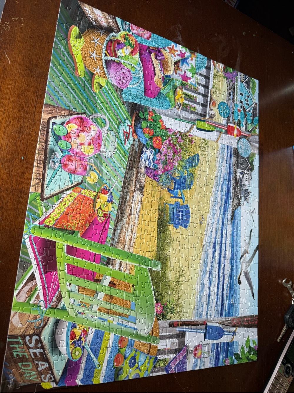 White Mountain Beach Time Jigsaw — Blue, Green, Pink, Yellow - Picture 3 of 3